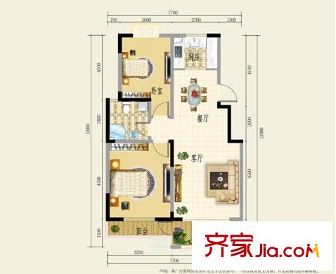 美好家園D3戶型圖 93.80 2室2廳1衛(wèi) 2室2廳1衛(wèi)1廚