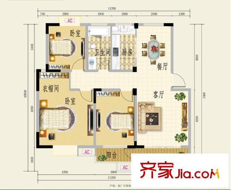 美好家園D1戶型圖 113.20 3室2廳1衛(wèi) 3室2廳1衛(wèi)1廚