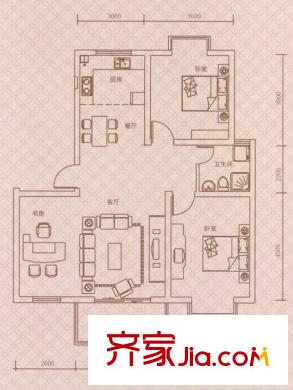 紫荊城B1戶型 3室2廳1衛(wèi)