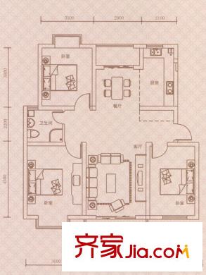 紫荊城B2戶型 3室2廳1衛(wèi)