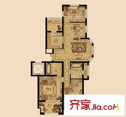 中遠依云灣戶型 3室2廳2衛(wèi)