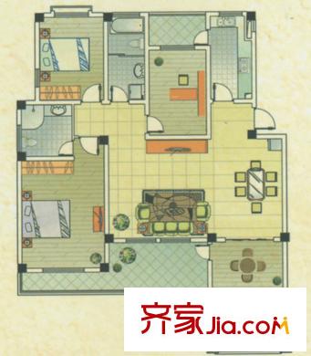 歐亞國際花園花園洋房二樓戶型 2室2廳2衛(wèi)1廚