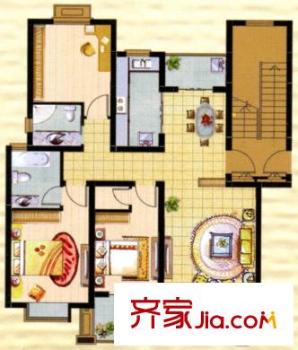 西堤陽(yáng)光D戶(hù)型 3室2廳2衛(wèi)1廚