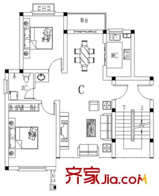 西堤陽(yáng)光戶(hù)型C 2室2廳1衛(wèi)1廚