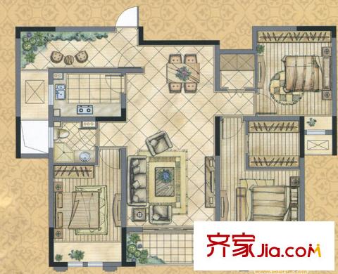 世茂河濱花園2、4#Ⅴ戶型 3室2廳1衛(wèi)1廚