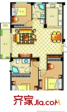 東方不夜城11#08戶型 3室2廳2衛(wèi)1廚