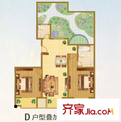 嬋娟?金銀大廈戶型D疊加 2室2廳2衛(wèi)1廚