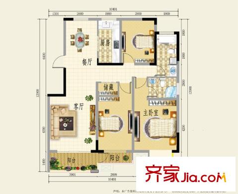 美好家園D4戶型圖 123.40 3室2廳2衛(wèi) 3室2廳2衛(wèi)1廚