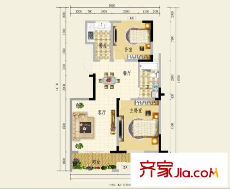 美好家園G2戶型圖 93.30 2室2廳1衛(wèi) 2室2廳1衛(wèi)