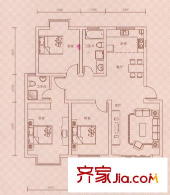 紫荊城C1戶型 3室2廳2衛(wèi)