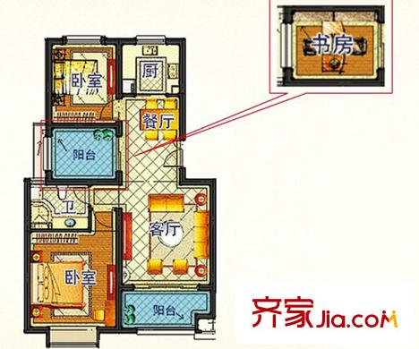 嘉和麗苑a戶(hù)型 2室2廳1衛(wèi)1廚
