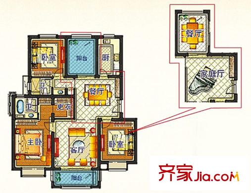 嘉和麗苑e戶型 3室2廳2衛(wèi)1廚