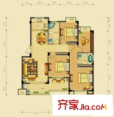 東方巴黎城D5戶型 3室2廳2衛(wèi)1廚