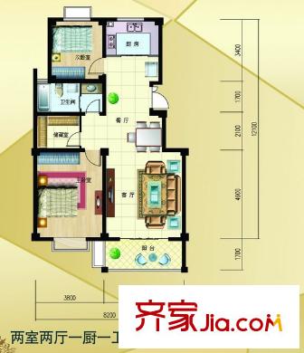 明珠新苑一期小高層61#樓B戶型 2室2廳1衛(wèi)1廚