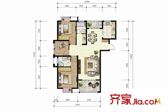明珠新苑122#樓D戶型 3室2廳2衛(wèi)1廚