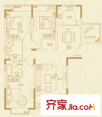 藍(lán)岳首府A戶型 128.80 3室2廳2衛(wèi)