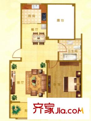 紫星城E1戶型 1室2廳1衛(wèi)