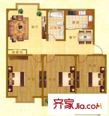 紫星城B1戶型 3室2廳1衛(wèi)