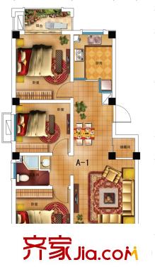 君安世紀(jì)城A1戶型 3室2廳1衛(wèi)1廚