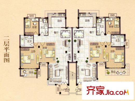 萊茵東郡2層戶型圖 3室2廳2衛(wèi)1廚