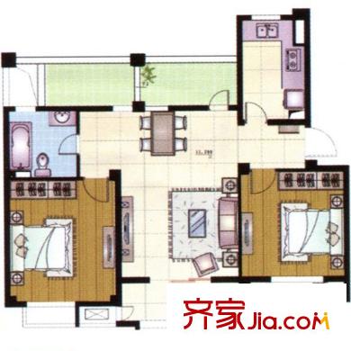 歐亞國際花園五層戶型 2室2廳1衛(wèi)1廚