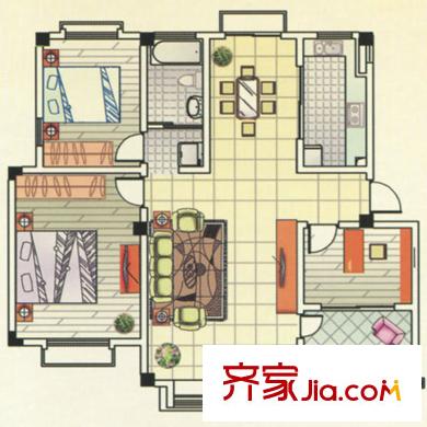 歐亞國際花園花園洋房五層戶型 3室2廳1衛(wèi)1廚