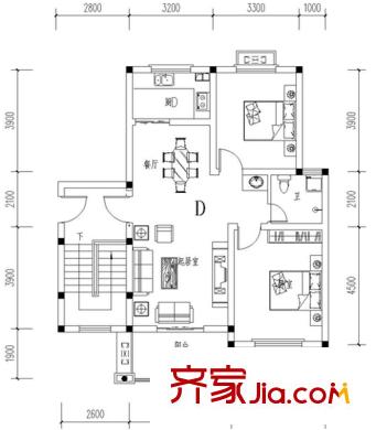 西堤陽(yáng)光戶(hù)型D 2室2廳1衛(wèi)1廚