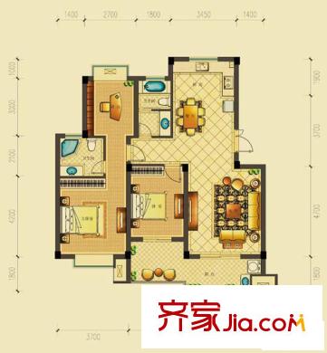 東方巴黎城D3戶型 2室2廳2衛(wèi)1廚