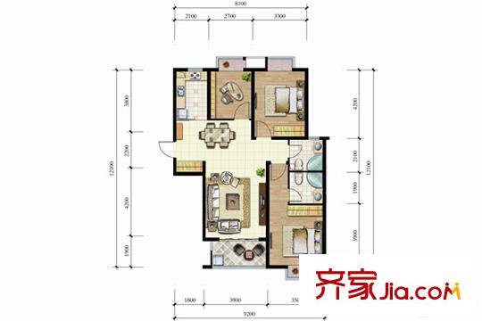 明珠新苑123#樓C戶型 3室2廳2衛(wèi)1廚
