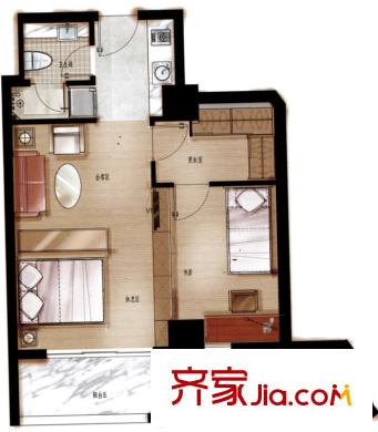 中天清華園GY3戶型 1室2廳1衛(wèi)1廚