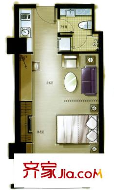 中天清華園精裝修景觀公寓戶型 1室1廳1衛(wèi)1廚