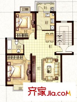 上海大花園戶型A3 2室2廳1衛(wèi)1廚