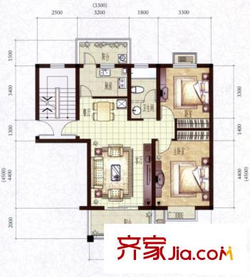 上海大花園多層B1戶型 2室2廳1衛(wèi)