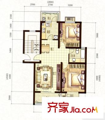 上海大花園多層A1戶型 2室2廳1衛(wèi)