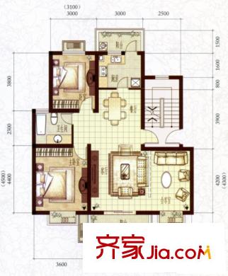上海大花園多層B2戶型 3室2廳1衛(wèi)