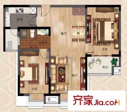 紫金華府熱銷(xiāo)戶型-93.1平方米 2室2廳1衛(wèi)1廚
