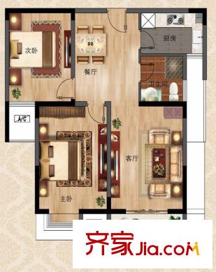 紫金華府熱銷(xiāo)戶型-88.6平方米 2室2廳1衛(wèi)1廚