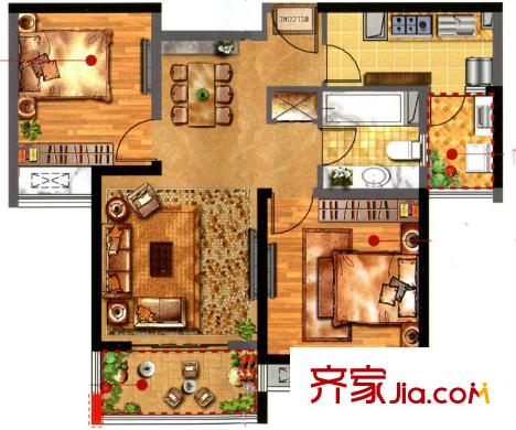 陽光瑞城戶型圖豎版 2室2廳1衛(wèi)1廚