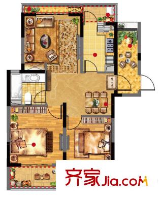 陽光瑞城戶型豎版 2室2廳1衛(wèi)1廚