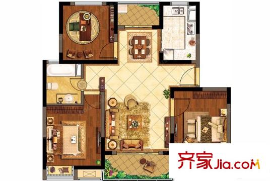 陽光瑞城8#樓D-8戶型 3室2廳1衛(wèi)1廚