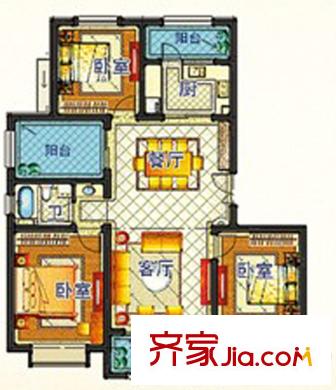 嘉和麗苑b戶型 3室2廳1衛(wèi)1廚