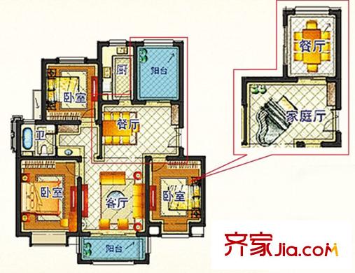 嘉和麗苑d戶型 3室2廳1衛(wèi)1廚