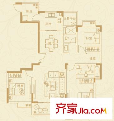 藍(lán)岳首府F戶型 130.00 3室2廳2衛(wèi)