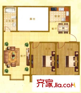紫星城D1戶型 2室2廳1衛(wèi)