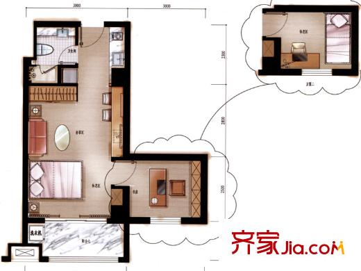 中天清華園GY2戶型 1室2廳1衛(wèi)1廚