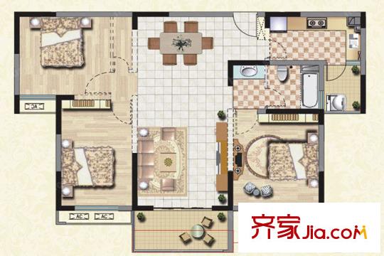 錦繡姜城22#B5，126.71平米，三房兩廳一衛(wèi)  3室2廳1衛(wèi)