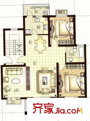 上海大花園戶型C2 3室2廳1衛(wèi)1廚