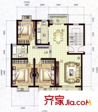 上海大花園多層D1戶型 3室2廳1衛(wèi)