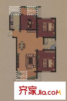 南洋雅苑1號(hào)樓D戶型 3室2廳1衛(wèi)1廚