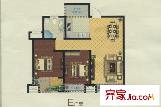 南洋雅苑1號(hào)樓E戶型 2室2廳1衛(wèi)1廚